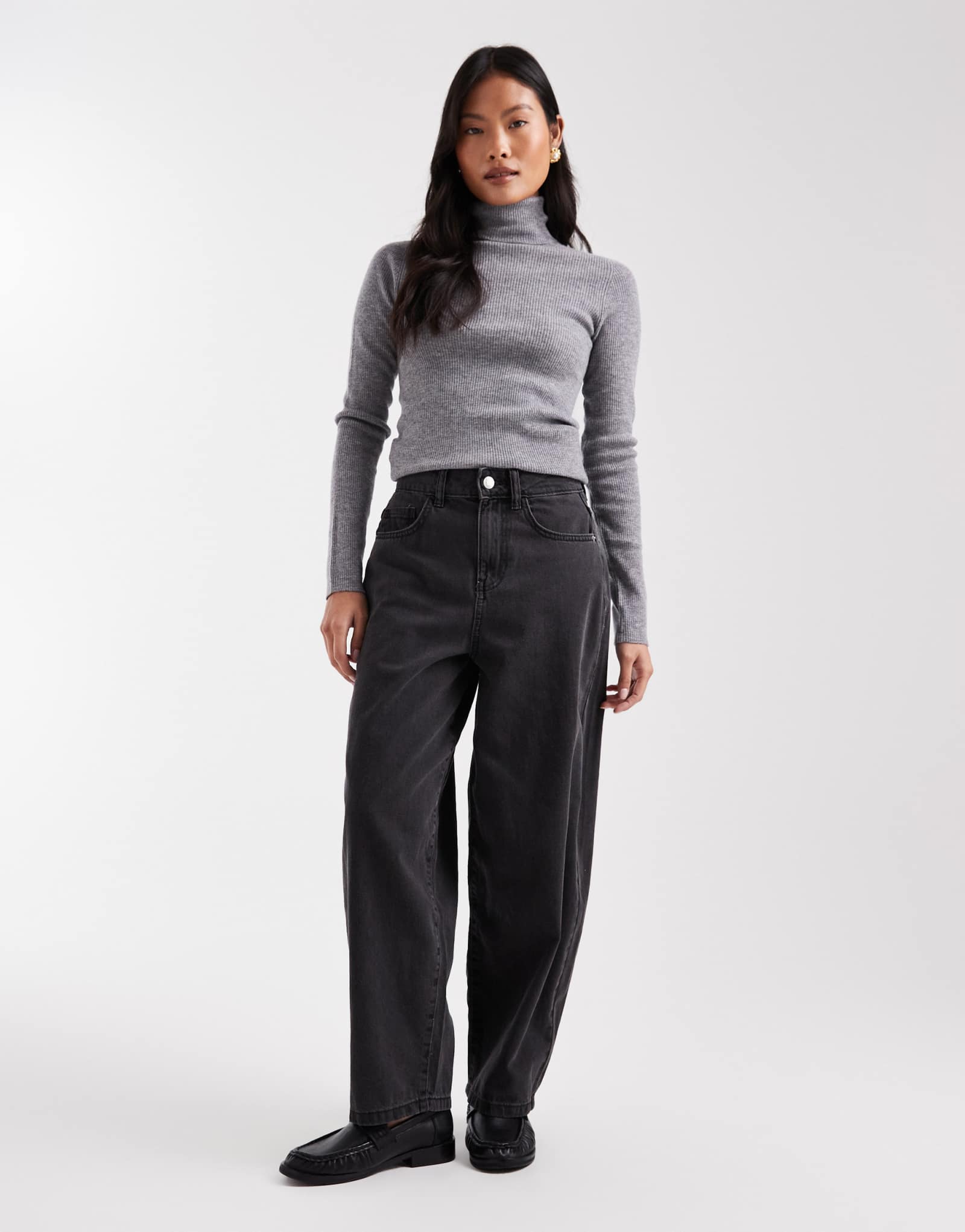 Джинсы Vero Moda Petite Kirsa с завышенной талией и широкими штанинами, черные, постиранные