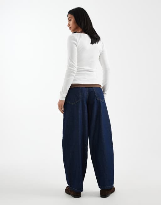 Vero Moda Petite - Kirsa - Jean barrel à taille haute - Bleu foncé délavé, 2 de 5