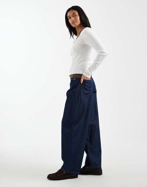 Vero Moda Petite - Kirsa - Jean barrel à taille haute - Bleu foncé délavé, 3 de 5
