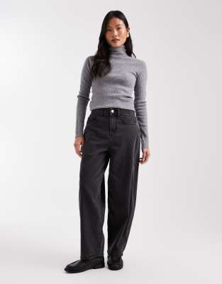 Kirsa - Jean barrel à taille haute - Noir délavé W28 L28