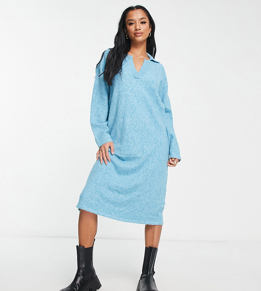 Vero Moda Petite knit polo midi dress in blue