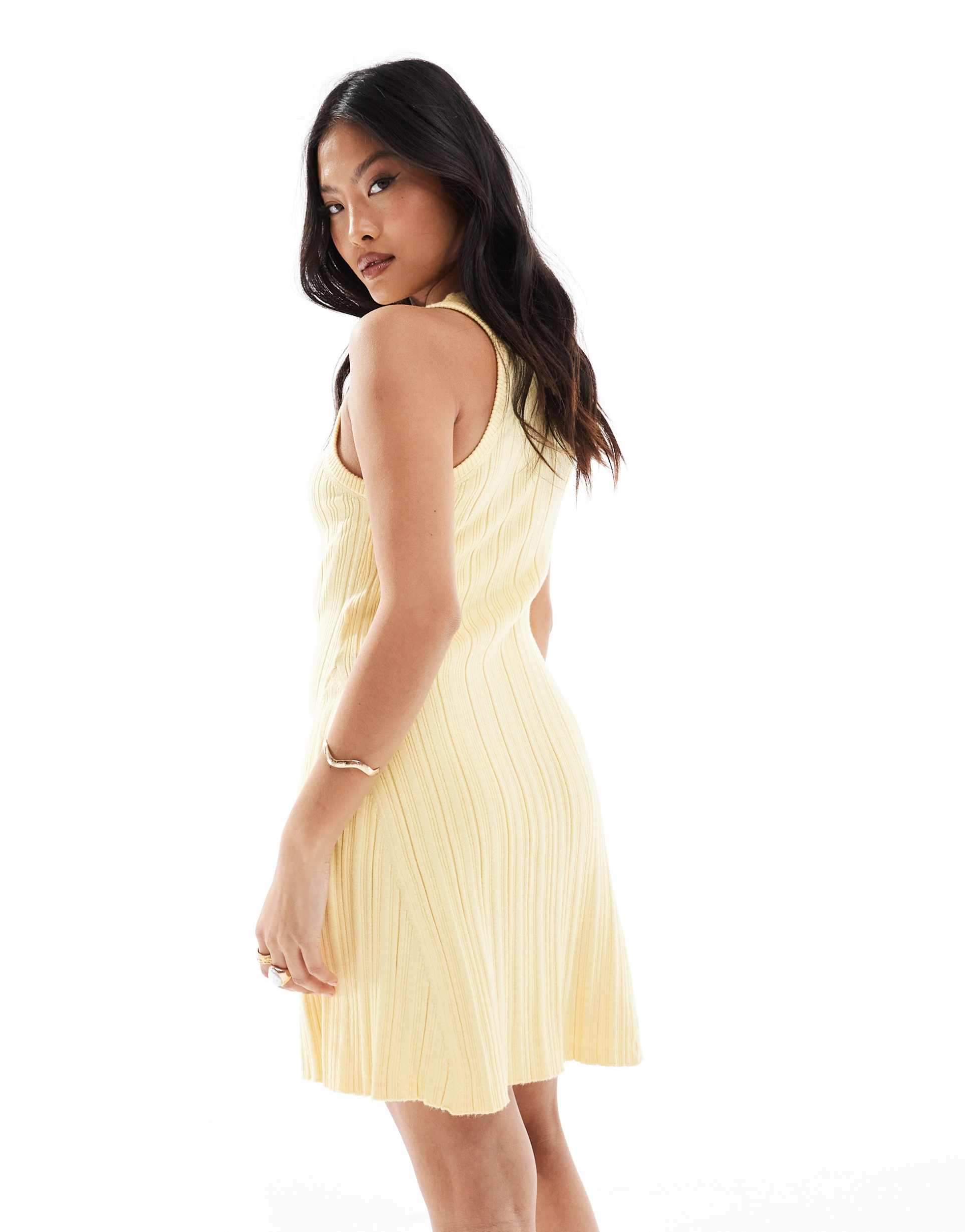 vero moda petite knit racer swing dress in yellow