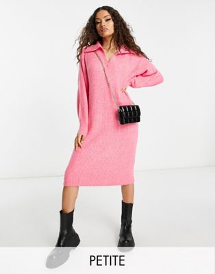 Vero Moda Petite knitted collared maxi dress in pink