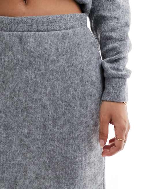 Vero Moda Petite knitted midi skirt co ord in grey melange ASOS