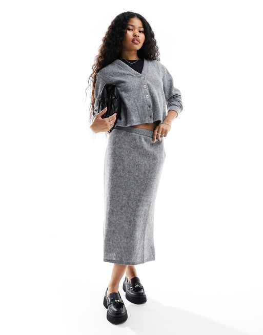 Melange grey midi skirt for Women