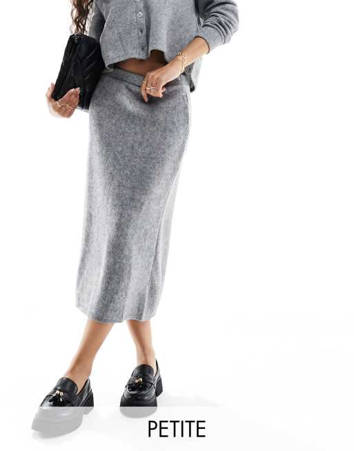 Vero Moda Petite knitted midi skirt in grey melange (part of a set)