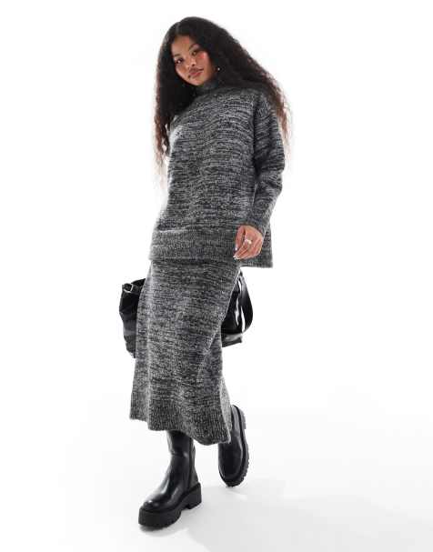 Vero Moda Petite knitted midi skirt in mono melange (part of a set) - view 1