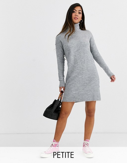 Vero Moda Petite knitted roll neck dress in grey
