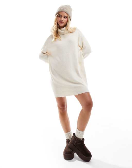 Vero Moda Petite knitted roll neck mini dress in cream melange, 4 of 4