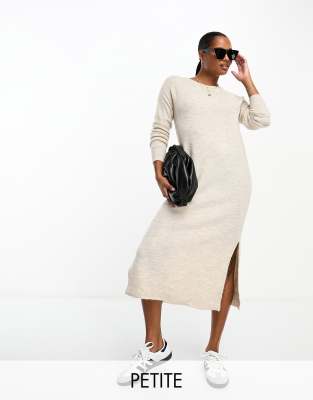 Vero Moda Petite Knitted Sweater Midi Dress In Cream-white