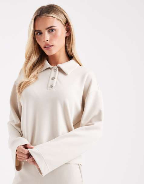 Vero Moda Petite super soft polo sweat top co-ord in cream