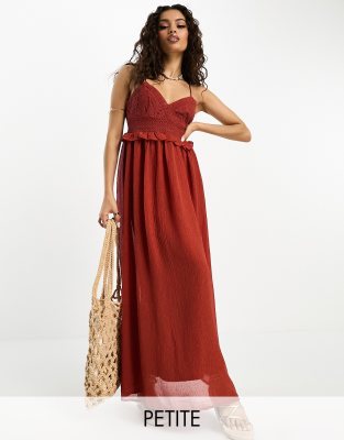 Vero Moda Petite lace insert cami maxi dress in red