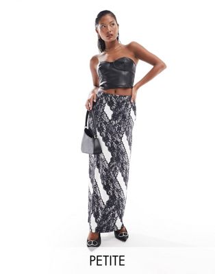 Vero Moda Petite Lace Print Jersey Maxi Skirt In Mono-multi