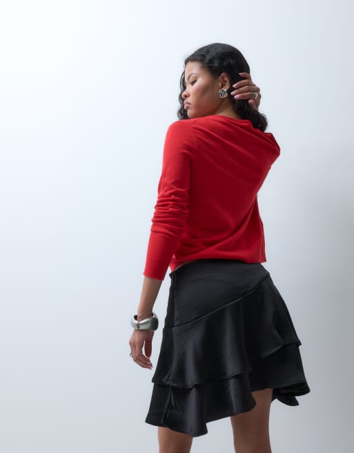 Vero Moda Petite lagdelt mininederdel med taljedetalje i sort, 5 af 5