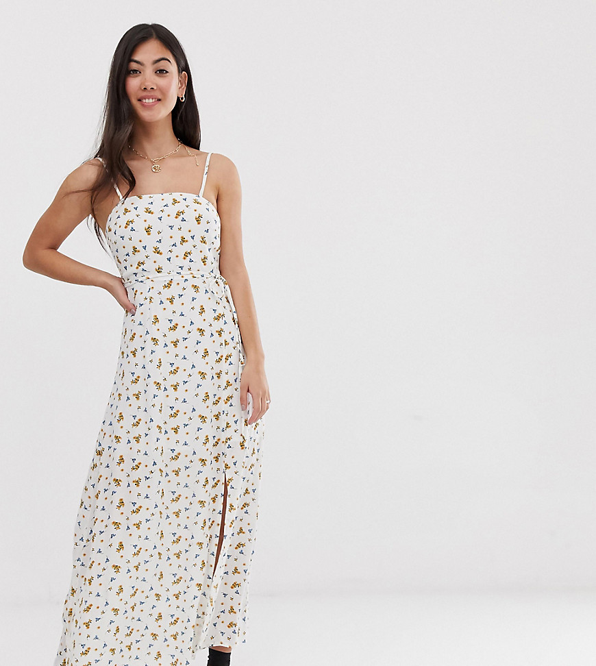 Vero Moda - Petite - Lange jurk met vierkante hals en bloemenprint-Crème