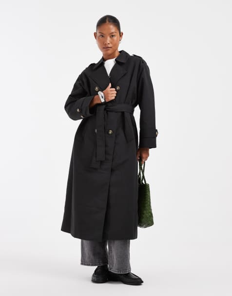 Vero Moda Petite lange trenchcoat met ceintuur in zwart - view 1