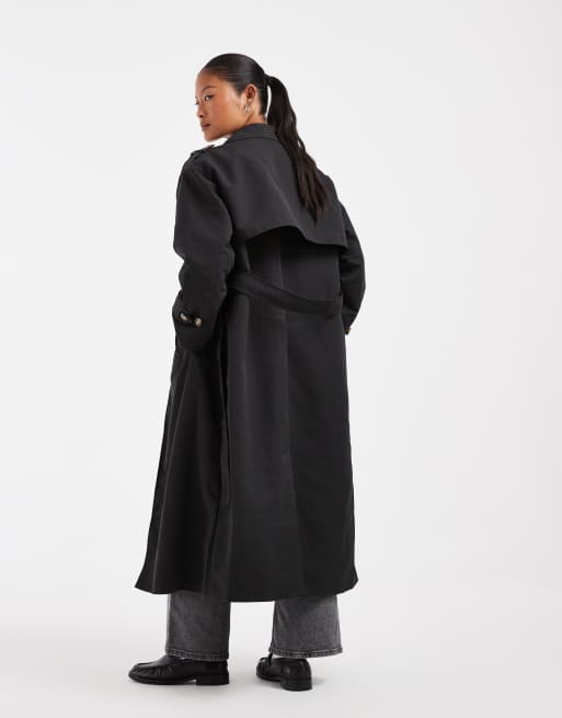 Vero Moda Petite lange trenchcoat met ceintuur in zwart, 4 van 4