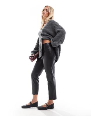 Vero Moda Petite Vero Moda Petite leather look cigarette trouser in black