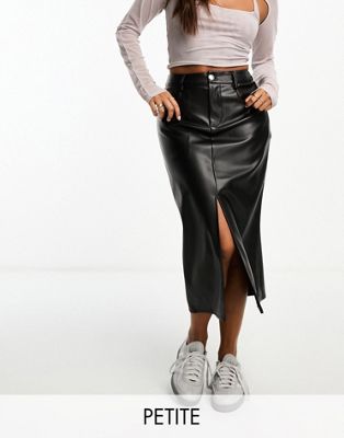 Vero Moda Petite Leather Look Midi Skirt In Black