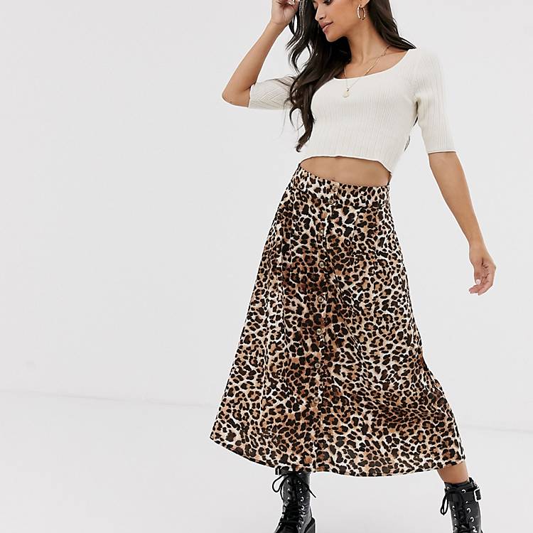 Moda Petite leopard print button thru skirt | ASOS