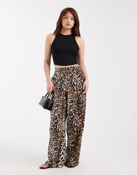 Vero Moda Petite – Leopardmönstrade byxor med vida ben och hög midja - view 1