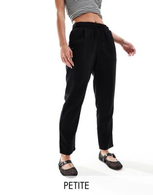 linen blend tapered pants in black