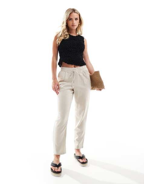 Vero Moda Petite linen blend tapered pants in stone - view 1