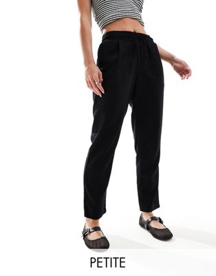 Vero Moda Petite linen blend tapered trousers in black