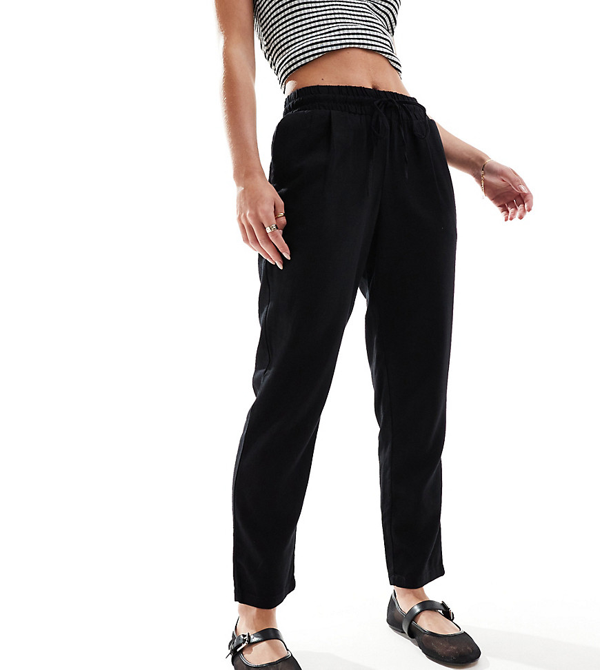 Vero Moda Petite linen blend tapered trousers in black