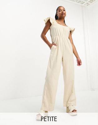 Vero Moda Petite linen jumpsuit in stone-Neutral