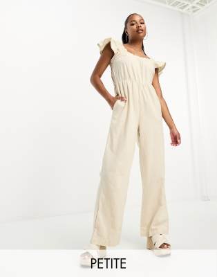 Vero Moda Petite linen jumpsuit in stone-Neutral