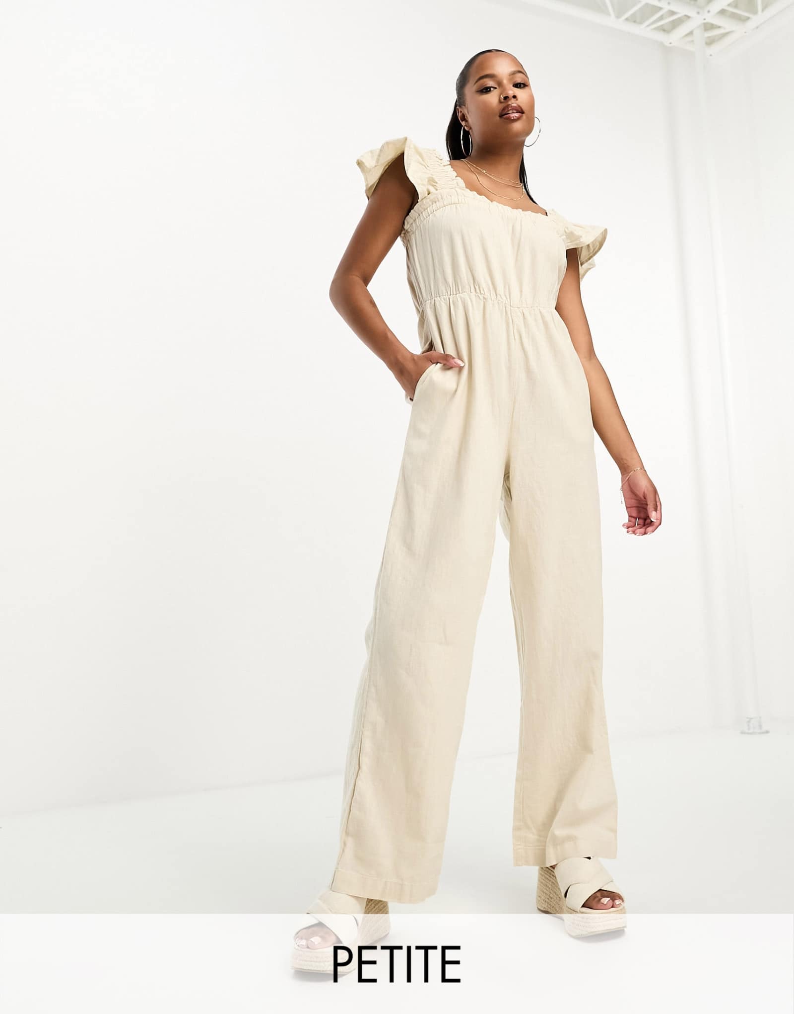 Миниатюрный льняной комбинезон Vero Moda из камня 