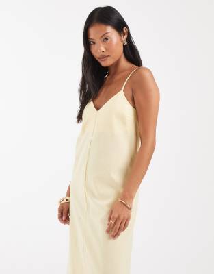 Vero Moda Petite linen look cami strap midi dress in banana yellow