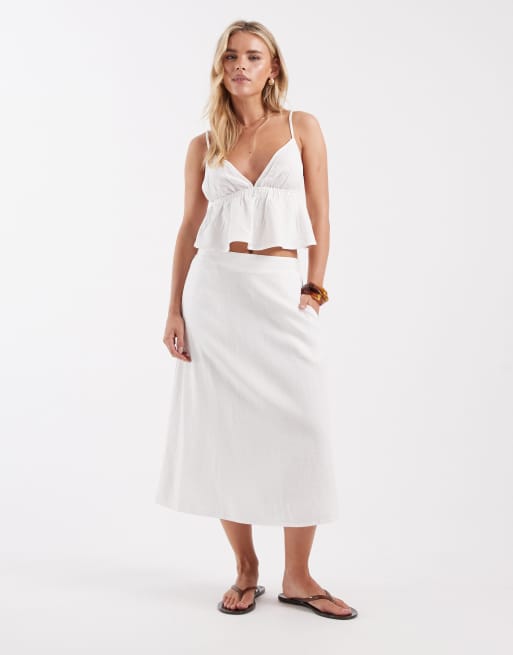 Vero Moda Petite linen touch cami strap top in white (part of a set), 2 of 4