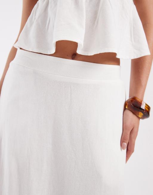Vero Moda Petite linen touch midi skirt co-ord in white, 4 of 5