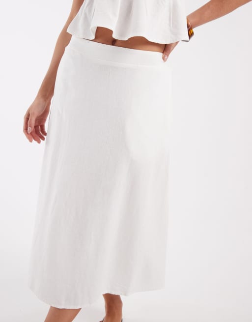 Vero Moda Petite linen touch midi skirt in white (part of a set), 5 of 5
