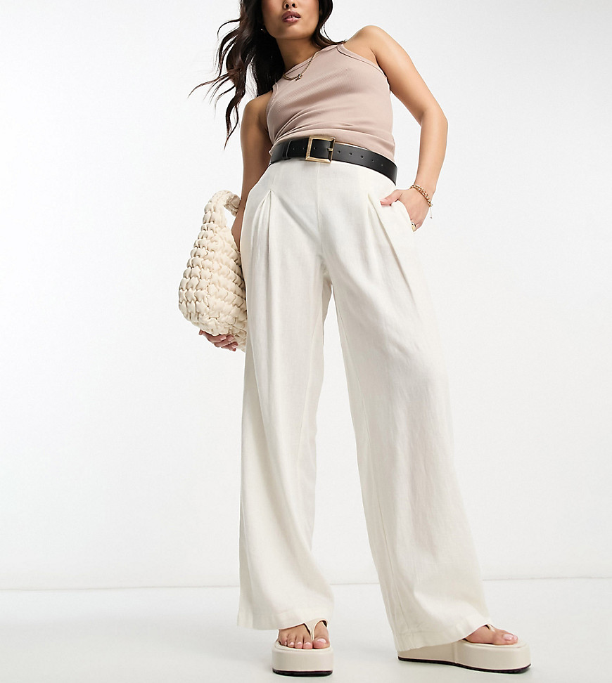 linen touch soft tailored wide leg pants in white