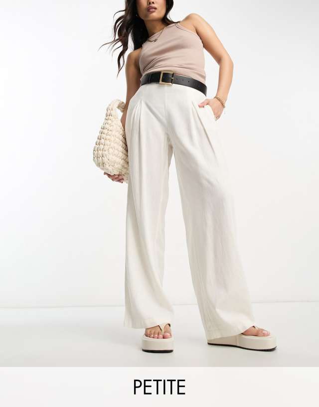 Vero Moda Petite linen touch soft tailored wide leg pants in white