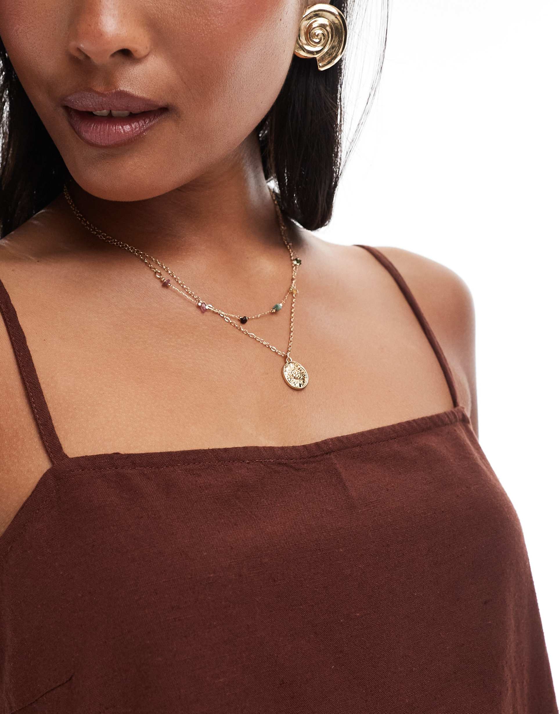 vero moda petite linen touch throw-on mini dress in chocolate