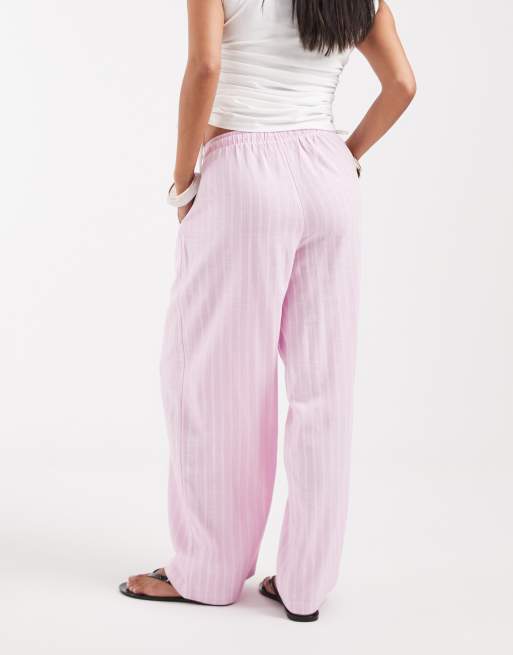 Vero Moda Petite linen touch wide leg pants with drawstring waist in pink stripe, 5 of 5