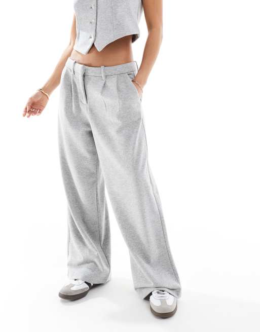 Vero Moda Petite – Ljusgrå melerade byxor i jersey med vida ben, del av set, 2 av 5