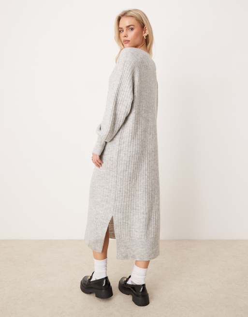 Vero Moda Petite – Ljusgrå, mjukt ribbad tröjklänning i oversize med melerad effekt, 2 av 4