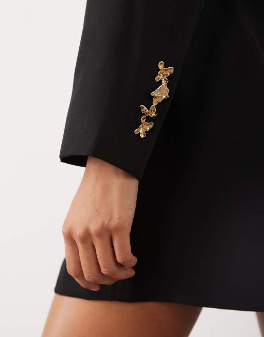 Vero Moda Petite long sleeve button cuff detail mini dress in black, 2 of 4
