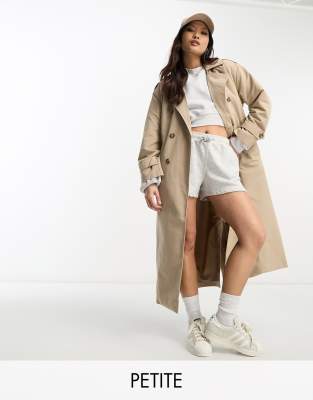 Vero Moda Petite Longline Belted Trench In Stone-neutral ModeSens