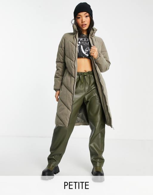 Vero Moda Petite longline padded coat in khaki