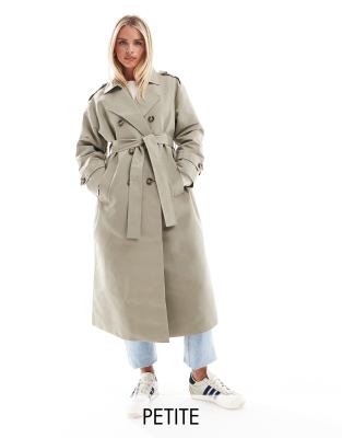 Vero Moda Petite - Longline-Trenchcoat in Lorbeer-Eiche mit Gürtel-Neutral