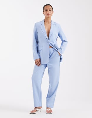 Vero Moda Petite loose fit tailored blazer and straight leg pants set in brunnera blue