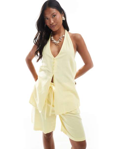 Vero Moda Petite - Lysegult sæt med vest og shorts - view 1