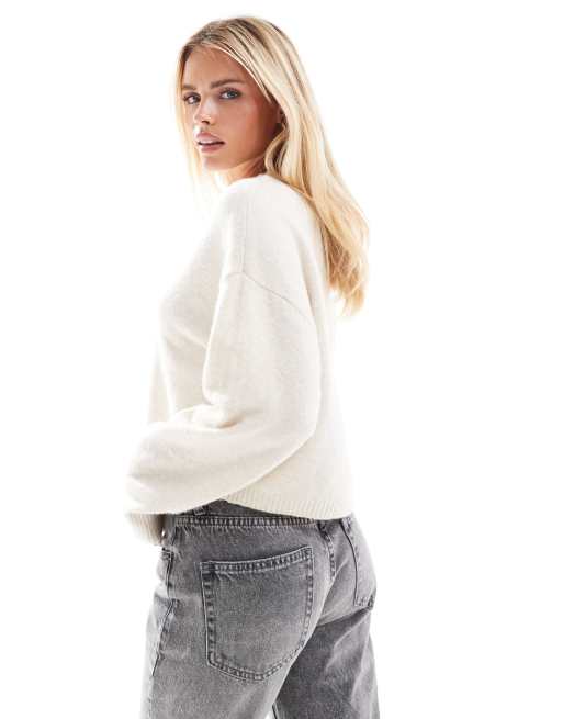 Vero Moda Petite - Maglione con scollo rotondo color crema, 4 di 4