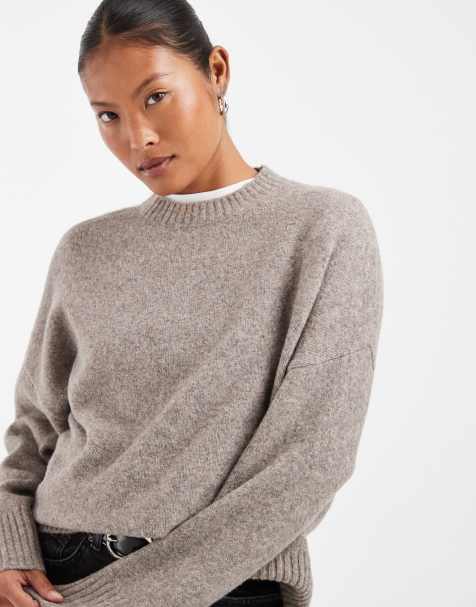 Vero Moda Petite maglione oversize con scollo rotondo in moon rock mélange - view 1